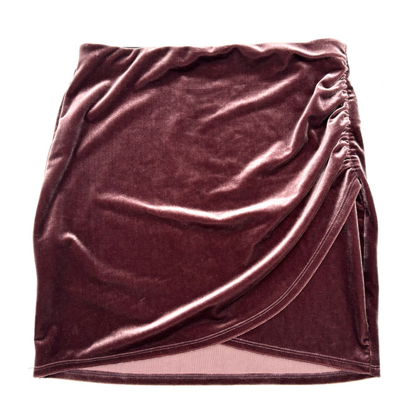 2019 EXPRESS Mauve Velvet Ruched Hip Elastic Waist Pull On Mini Skirt XS 26x15" - Picture 1 of 10